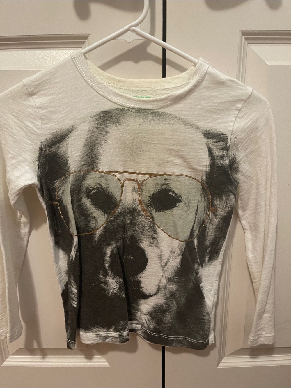 Crewcuts White Long-Sleeve Tee with Dog Face and Gold Sunglasses Print Boys